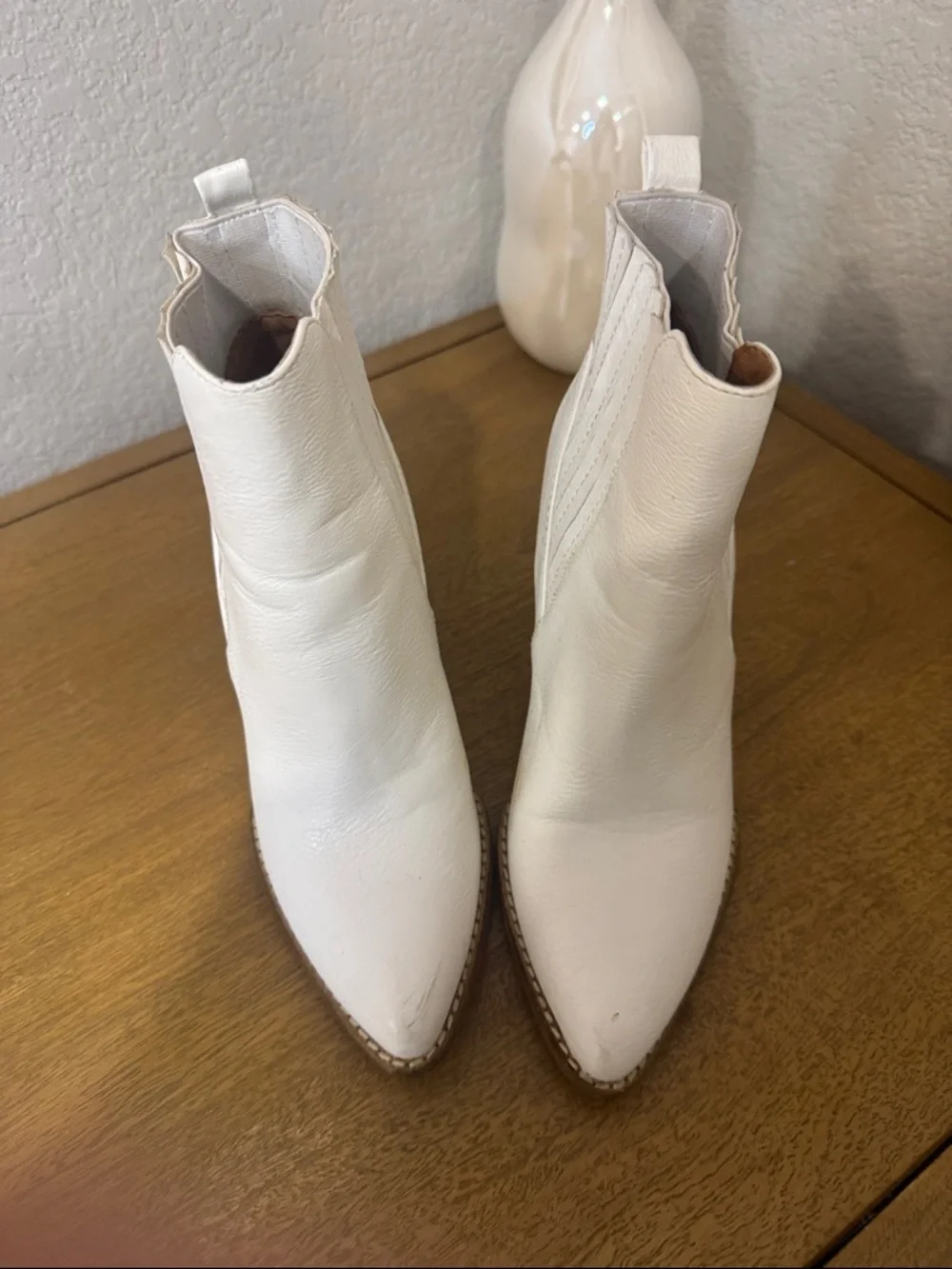 White Women's Ankle Booties with Block Heel - Picture 3 of 4
